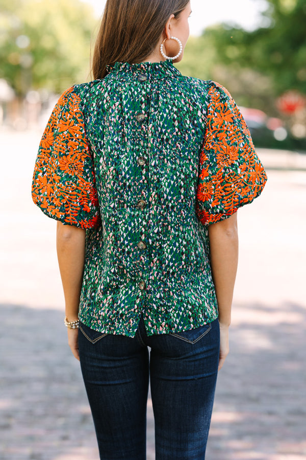 THML: Say It All Green Floral Embroidered Blouse