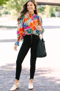 THML: Over And Over Black Mixed Print Blouse