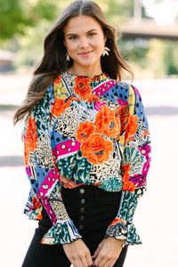 THML: Over And Over Black Mixed Print Blouse