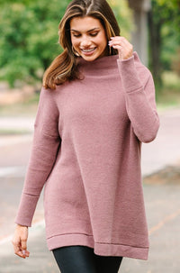 The Slouchy Chestnut Brown Mock Neck Tunic
