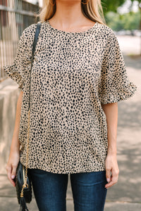 All I Ask Taupe Brown Spotted Leopard Ruffled Top – Shop the Mint