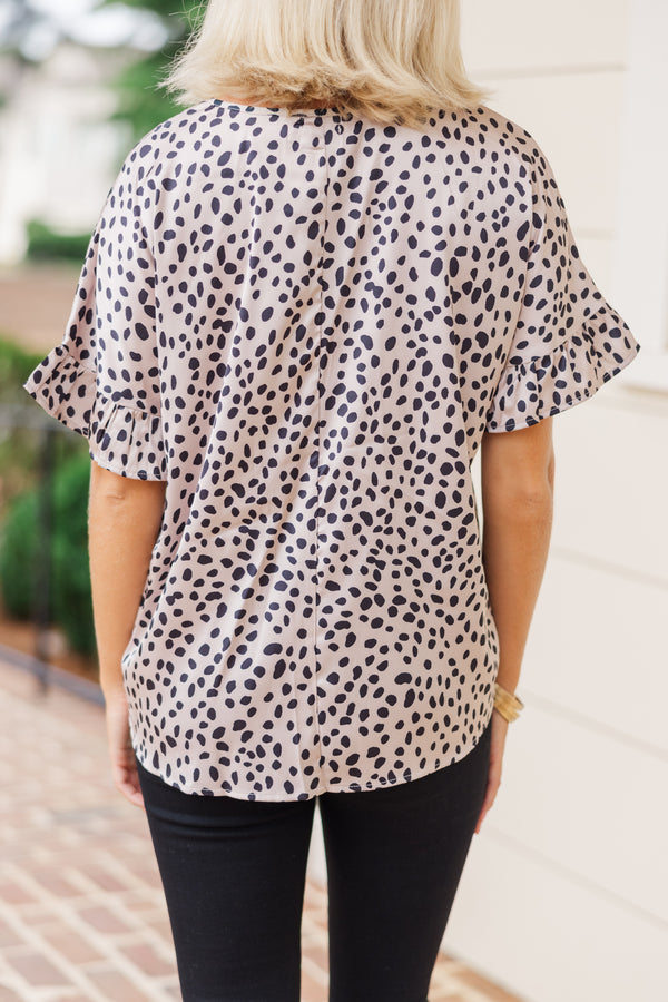 Essential Taupe Ruffled 3/4 Sleeve Top - FINAL SALE