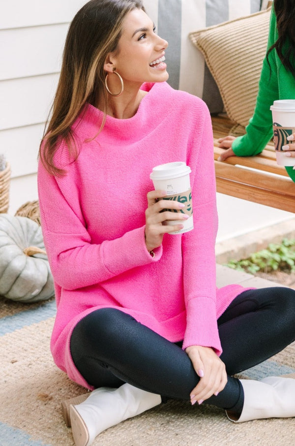 The Slouchy Candy Pink Mock Neck Tunic
