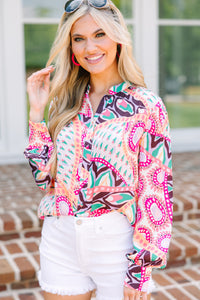 Do It For You Peach Pink Abstract Blouse