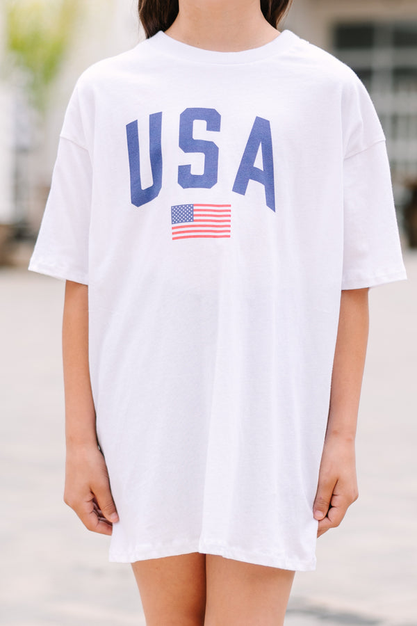 Girls: Simply Patriotic White Oversized Graphic Tee