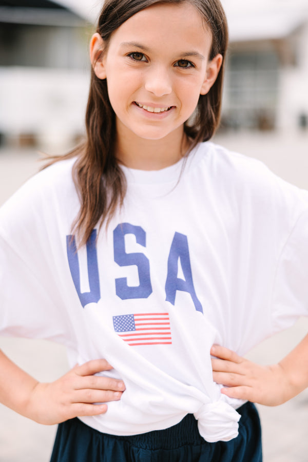 Girls: Simply Patriotic White Oversized Graphic Tee