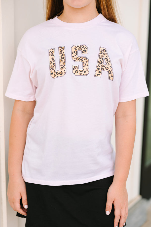 Girls: USA Leopard Blush Pink Oversized Graphic Tee