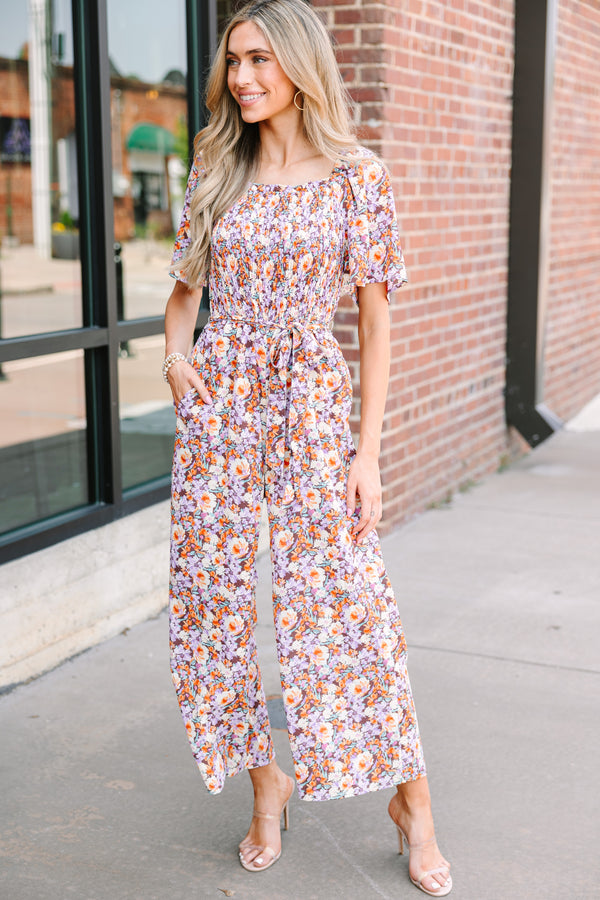 Leading The Charge Mocha Brown Ditsy Floral Jumpsuit
