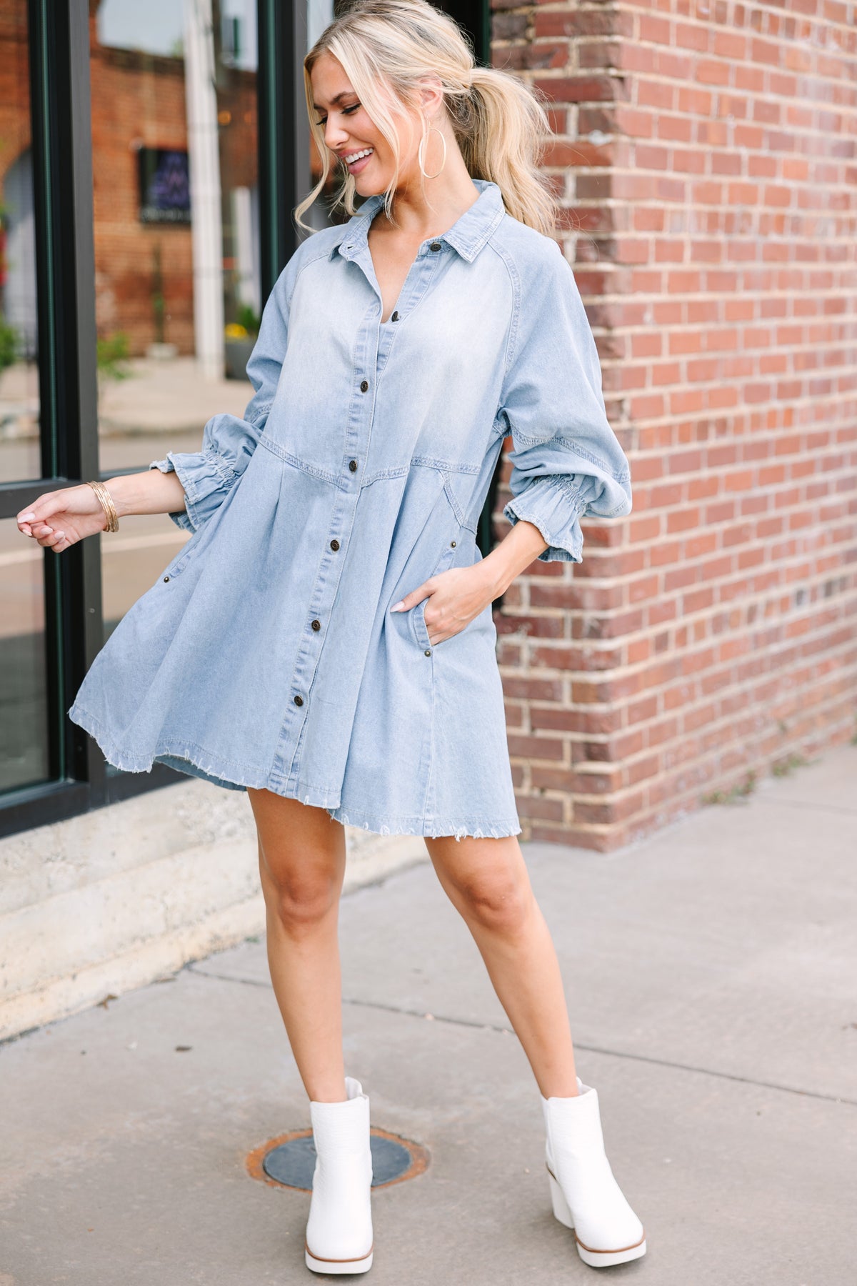 On Your Side Light Wash Denim Dress – Shop the Mint