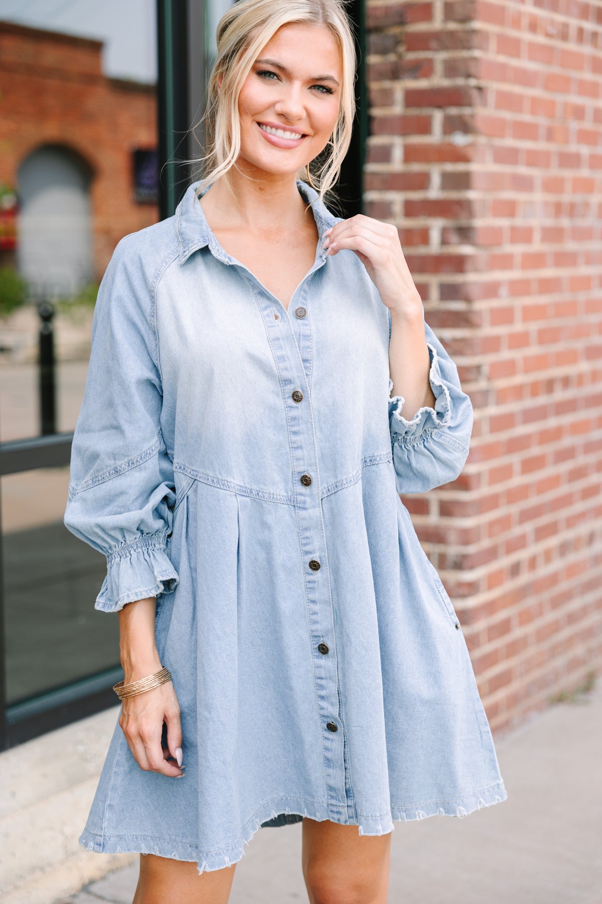 On Your Side Light Wash Denim Dress Shop the Mint