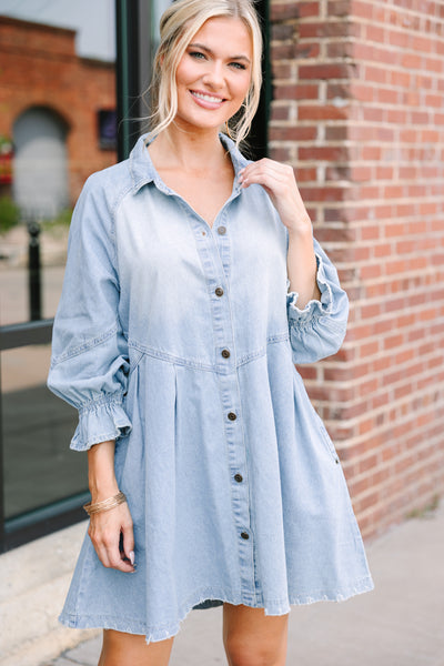 On Your Side Light Wash Denim Dress – Shop the Mint