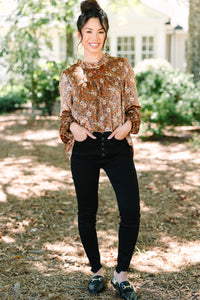 Now You Know Camel Brown Floral Blouse