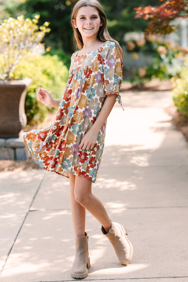 Girls: Go For It Mustard Yellow Floral Dress