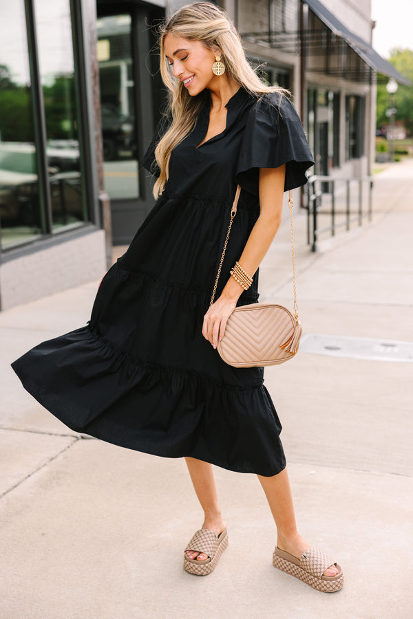 Sugarlips: Make A Statement Black Tiered Midi Dress Shop the Mint Sugarlips: Make A Statement Black Tiered Midi Dress Shop the Mint