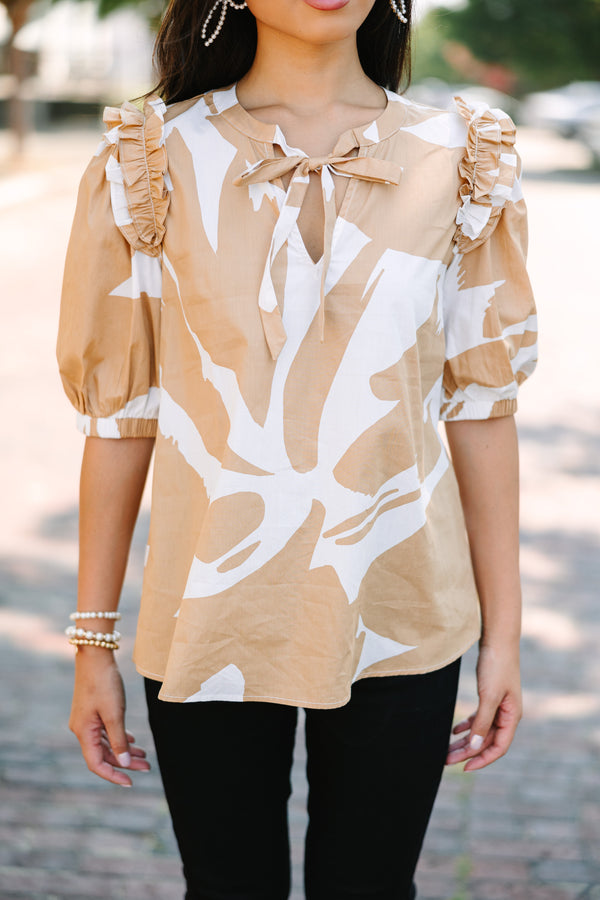 Sugarlips: Have It Your Way Camel Brown Abstract Blouse