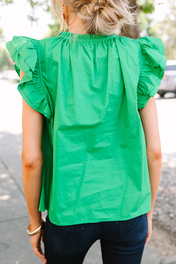 Sugarlips: Stay On Your Mind Kelly Green Ruffled Blouse
