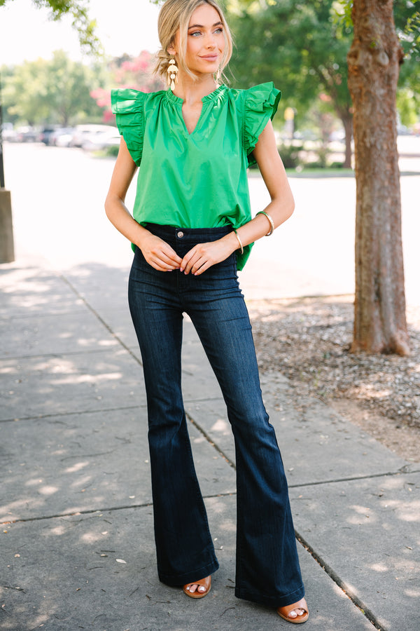 Sugarlips: Stay On Your Mind Kelly Green Ruffled Blouse