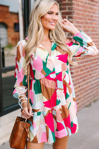 Always In Mind Pink Abstract Babydoll Dress