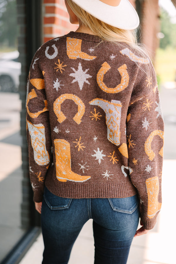 Cowboy Craze Brown Printed Sweater