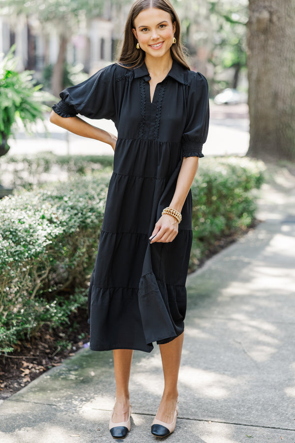 Looking For You Black Tiered Midi Dress