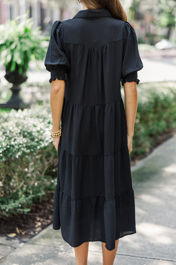 Looking For You Black Tiered Midi Dress