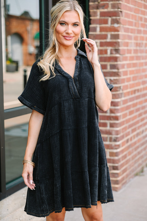 All For You Ash Black Tiered Cotton Dress