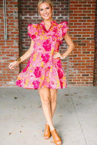 You're The One Pink Floral Ruffled Dress