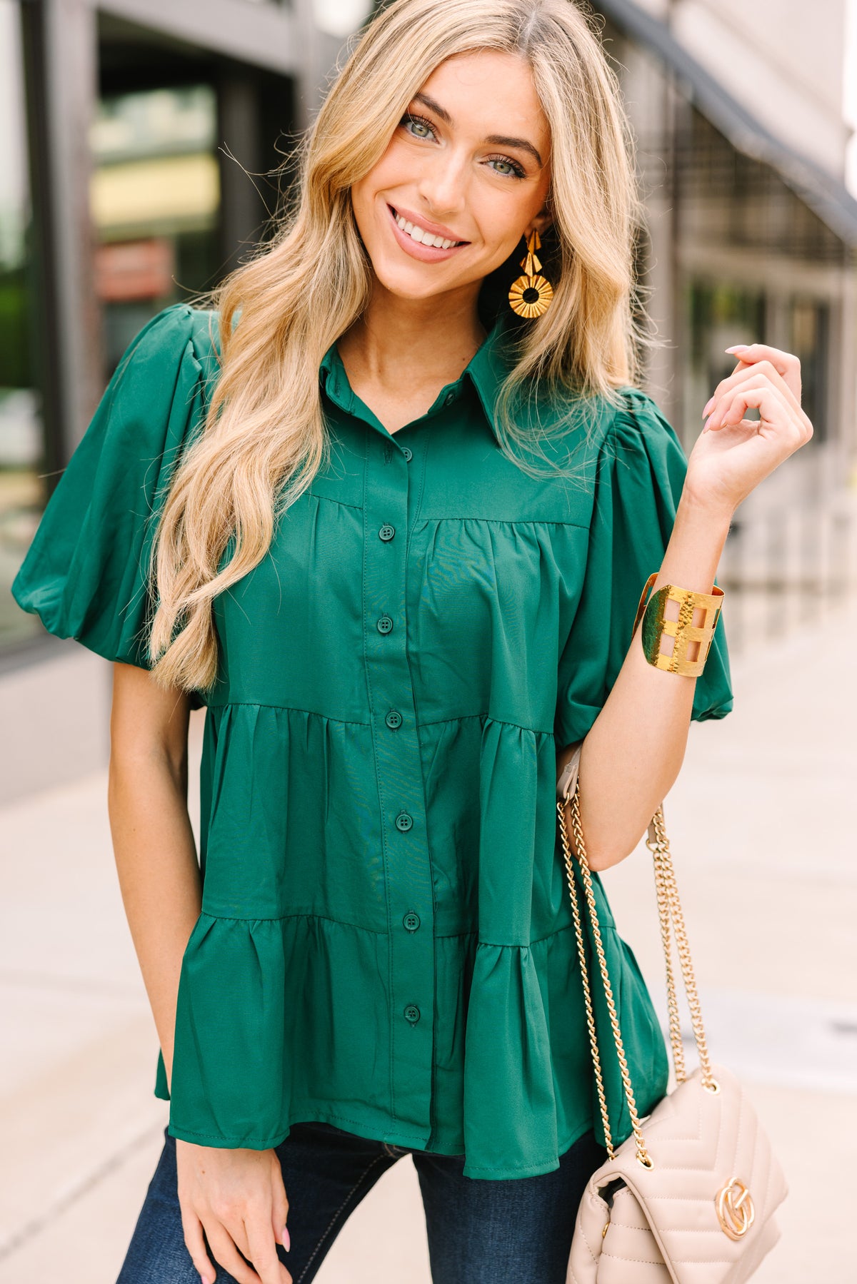 All For The Love Emerald Green Babydoll Top Shop the Mint