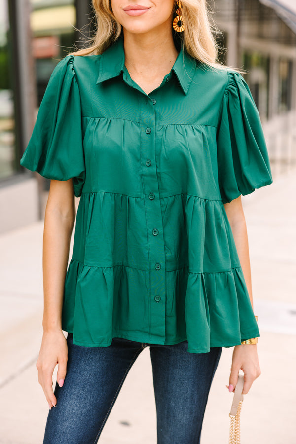 All For The Love Emerald Green Babydoll Top