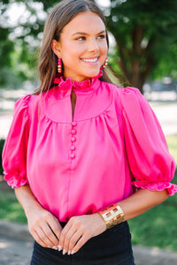 What A View Hot Pink Ruffle Blouse