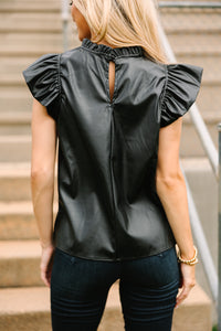 All About It Black Faux Leather Blouse