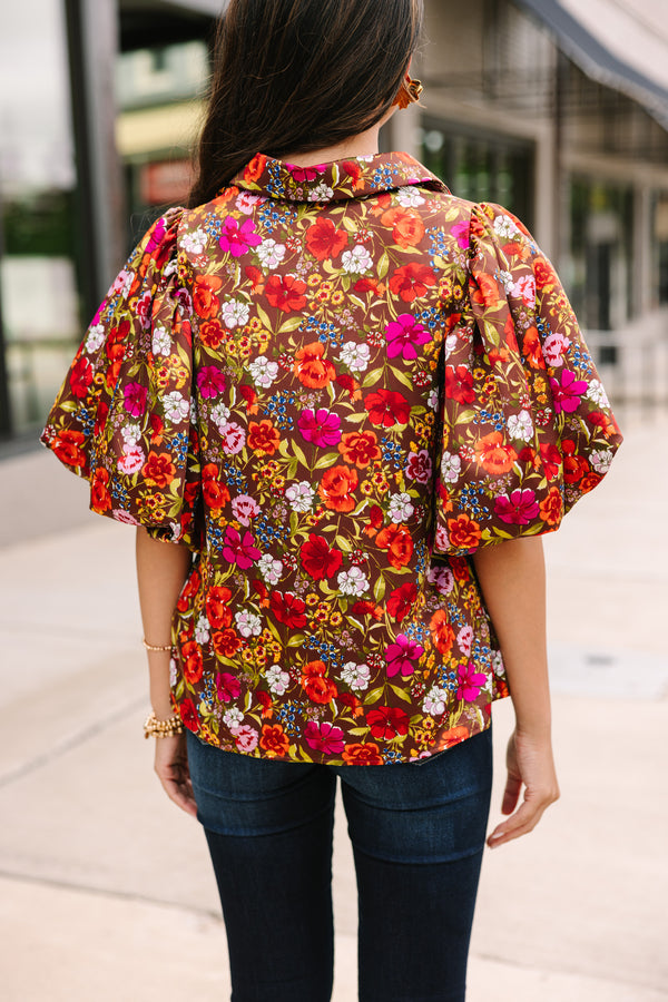Where You Belong Brown Floral Blouse