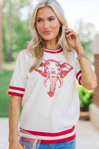 Stay In Character White/Crimson Elephant Sweater