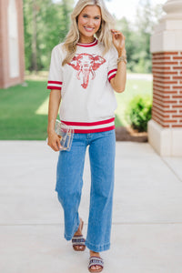 Stay In Character White/Crimson Elephant Sweater