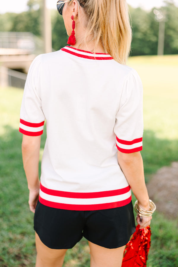 Stay In Character White/Red Bulldog Sweater