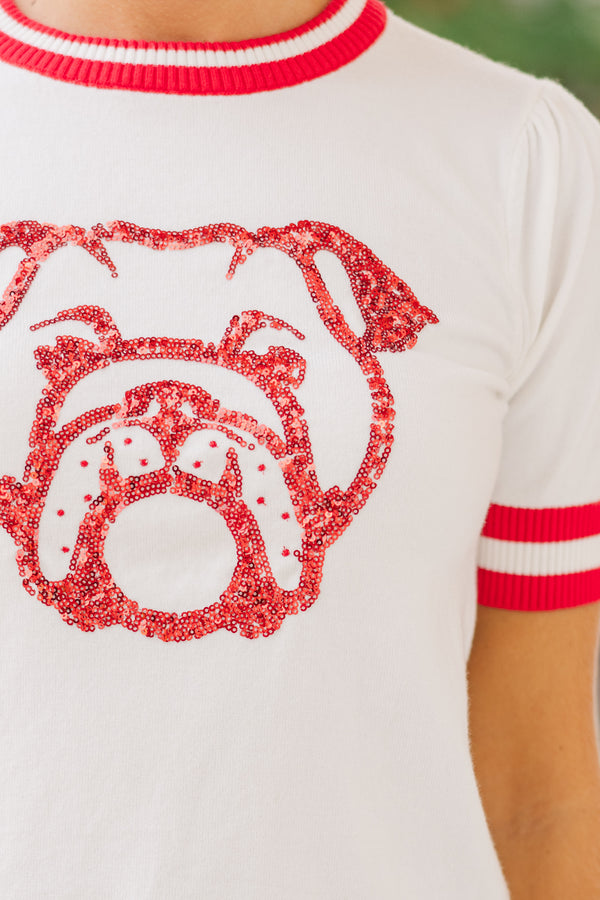 Stay In Character White/Red Bulldog Sweater