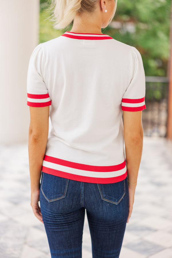 Stay In Character White/Red Bulldog Sweater