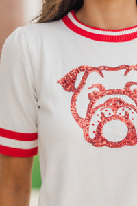 Stay In Character White/Red Bulldog Sweater