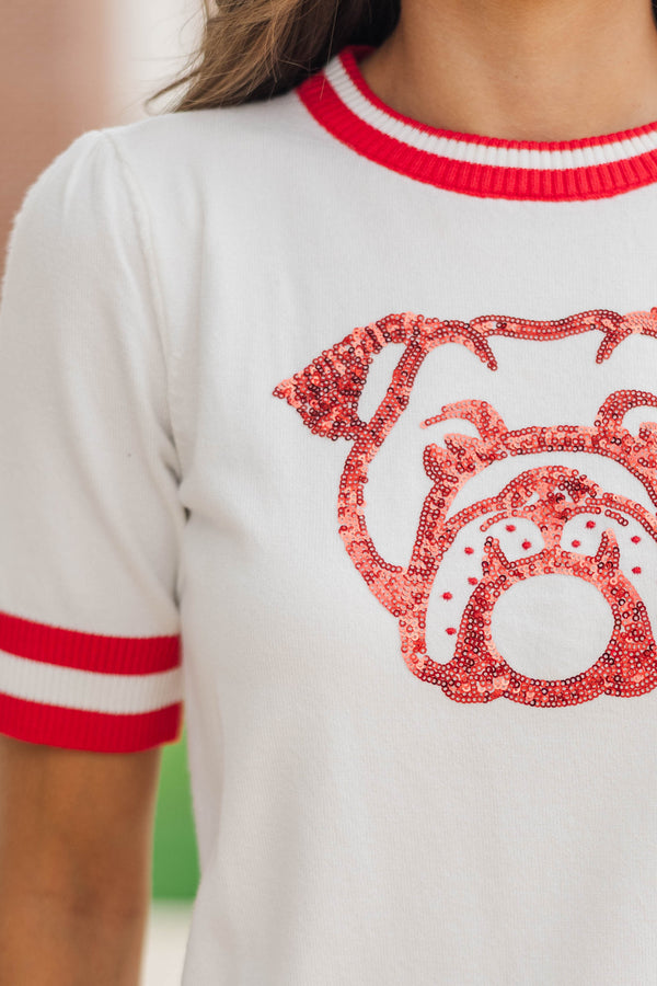 Stay In Character White/Red Bulldog Sweater