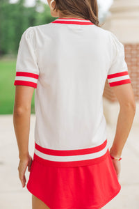 Stay In Character White/Red Bulldog Sweater