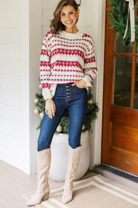 Holiday Happiness Ivory & Red Nordic Print Sweater