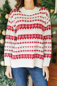 Holiday Happiness Ivory & Red Nordic Print Sweater