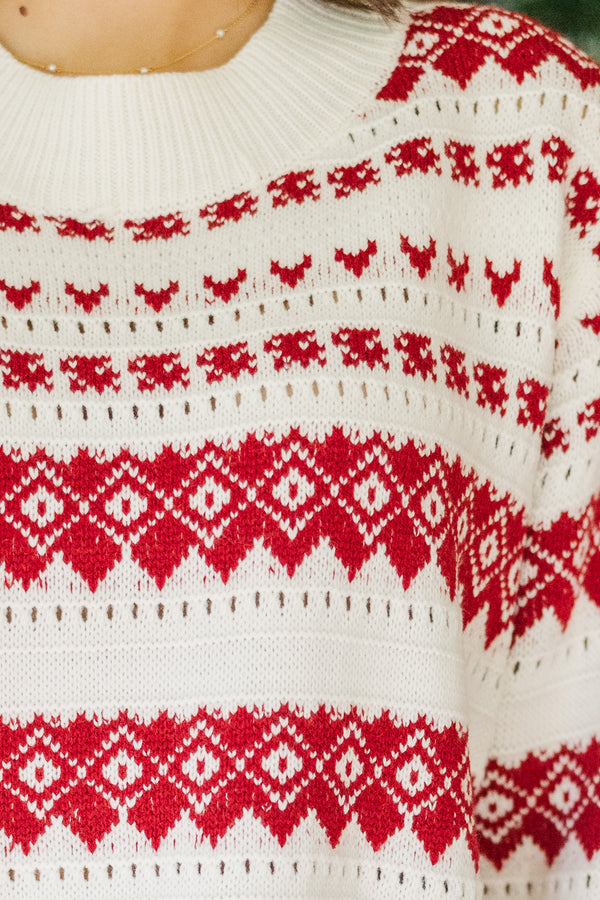 Holiday Happiness Ivory & Red Nordic Print Sweater