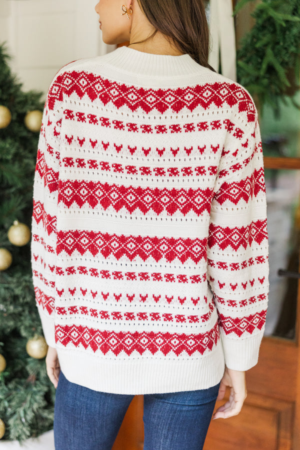 Holiday Happiness Ivory & Red Nordic Print Sweater