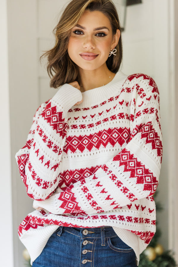 Holiday Happiness Ivory & Red Nordic Print Sweater