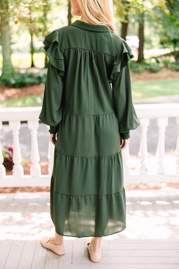 Feeling The Fun Olive Green Ruffled Midi Dress Shop the Mint Feeling The Fun Olive Green Ruffled Midi Dress Shop the Mint