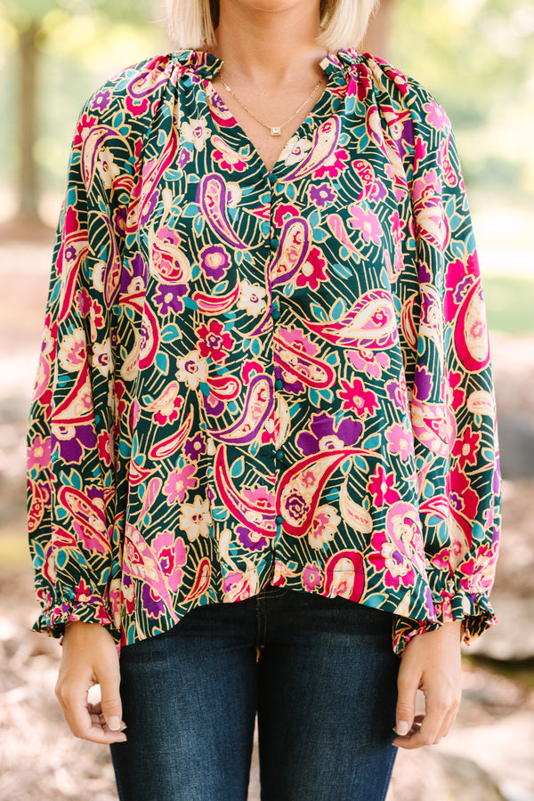 Change Your Mind Teal Blue Paisley Button Down Blouse