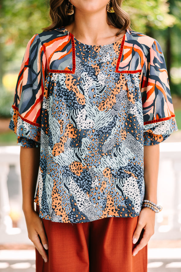 All The Reasons Blue Mixed Print Blouse