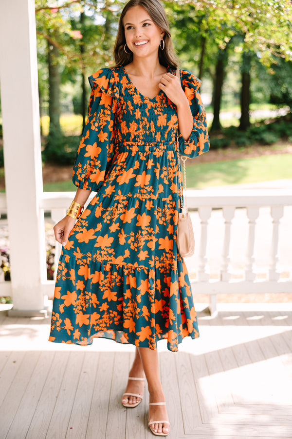 Just For Me Teal Blue Floral Midi Dress Shop the Mint Just For Me Teal Blue Floral Midi Dress Shop the Mint