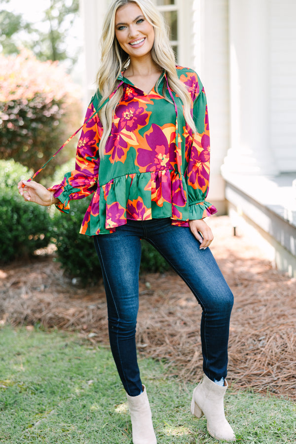 All The Joy Green Floral Blouse